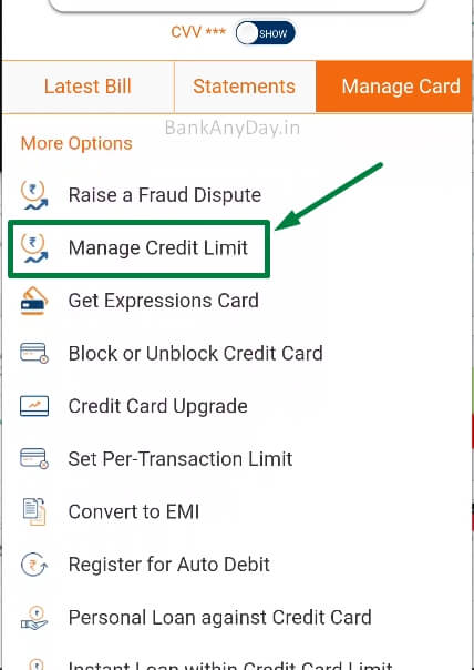 tap on manage credit limit option
