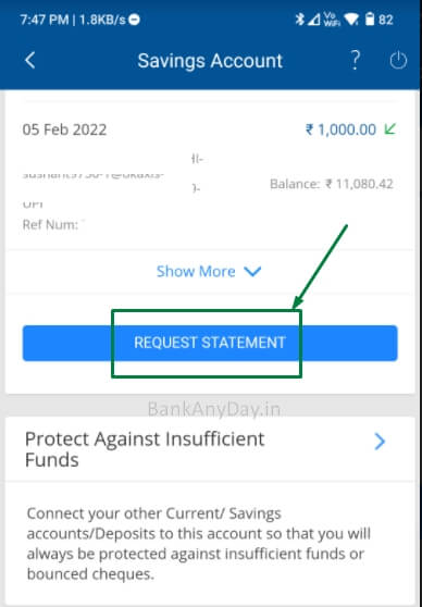 tap on request statement option in hdfc app