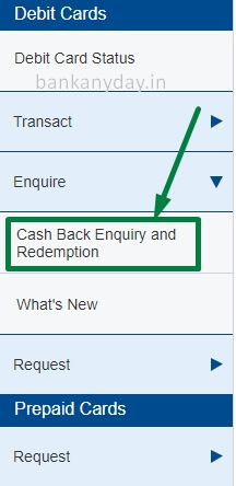 click on cashback enquiry and redemption option