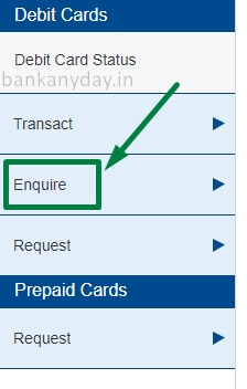 click on enquire option in hdfc debit card section