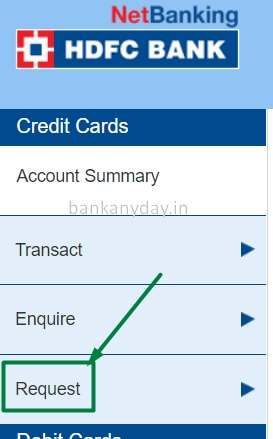 click on request option in credit card