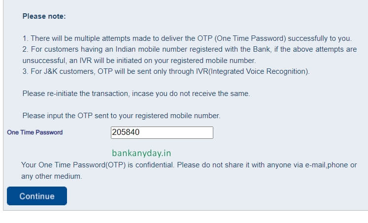 enter otp to new pin generation for hdfc credit card