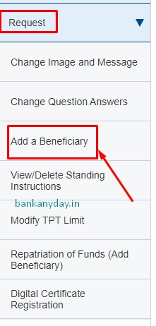 click on add beneficiary in hdfc netbanking