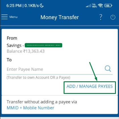 click on add payee option in hdfc app