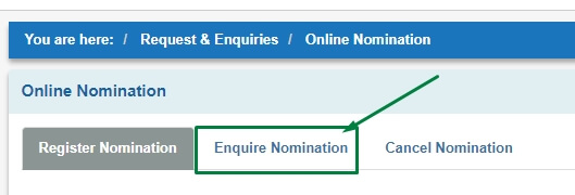 click on enquire nomination