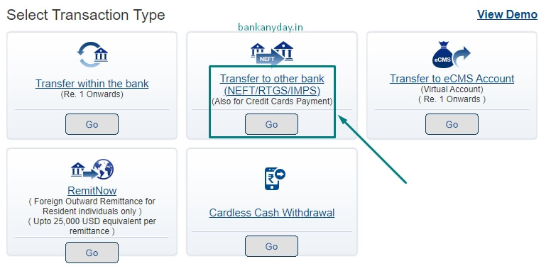 click on transfer to other bank