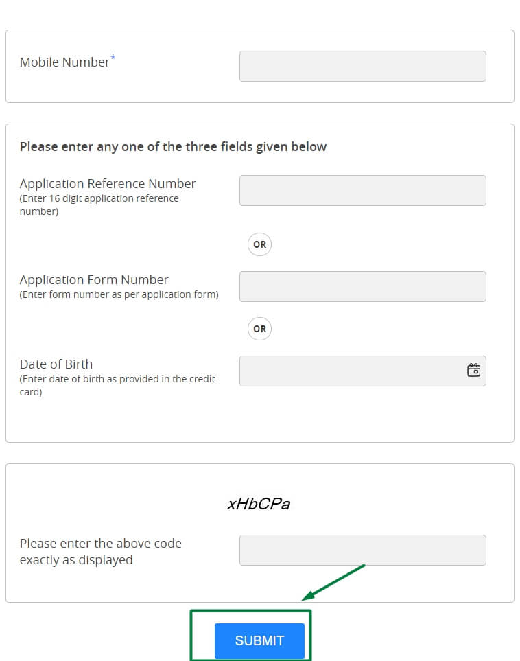 enter mobile number and application number to check hdfc credit card status