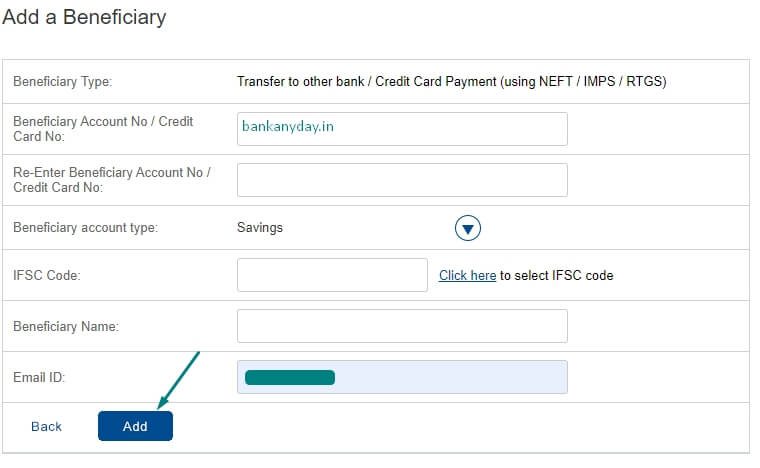 enter the beneficiary account details to add hdfc bank