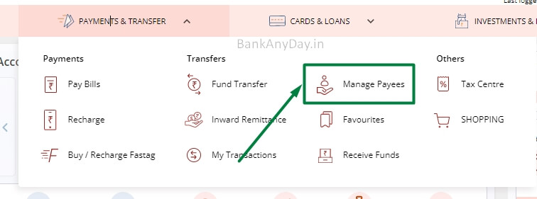 click on manage payees option in icici netbanking