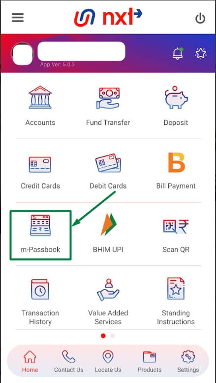 click on passbook option in union nxt app