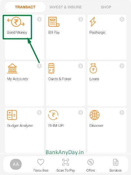click on send money option in imobile app
