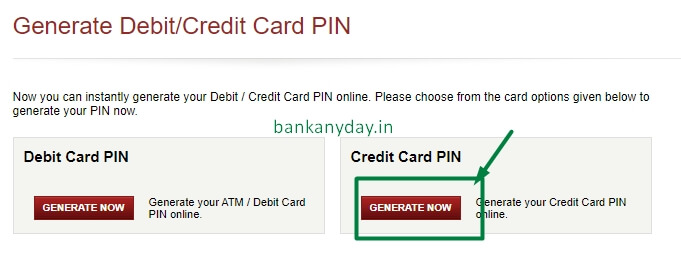 click on generate credit card pin in icici netbanking
