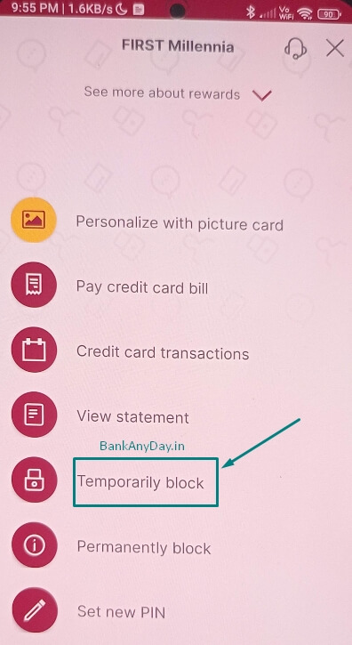 block idfc credit card using app