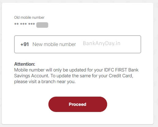 enter new mobile number in idfc netbanking