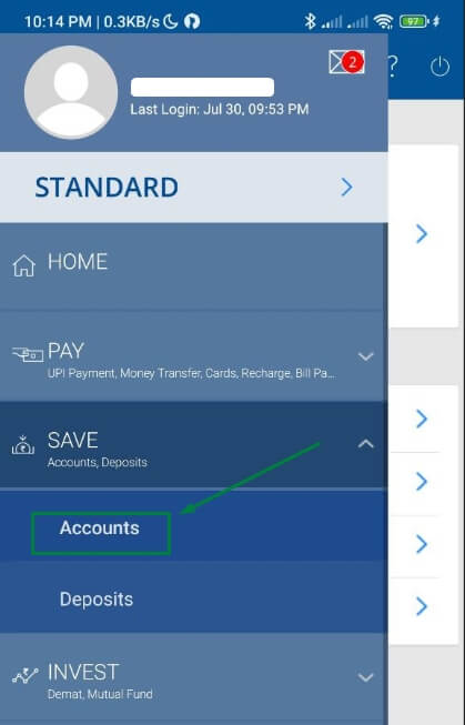 select accounts option in hdfc app