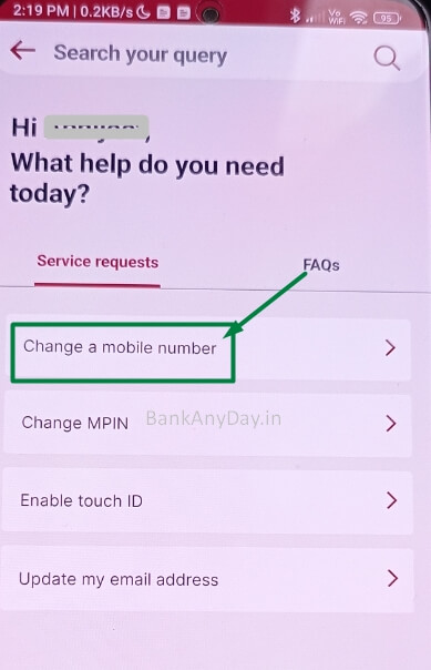 select change mobile number in idfc app
