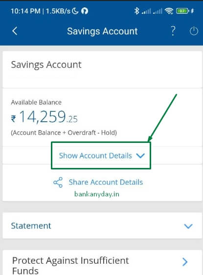 tap on show account details in hdfc app