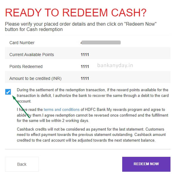 confirm hdfc credit card reward points redeem