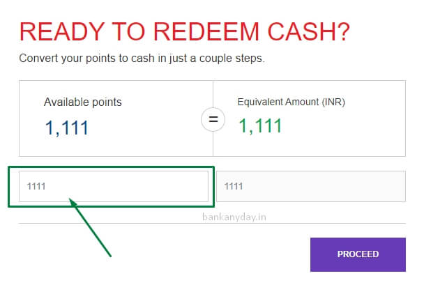 enter point to redeem to cash