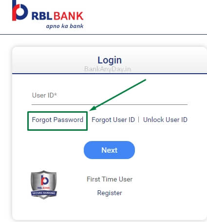 click on forgot password in rbl net banking