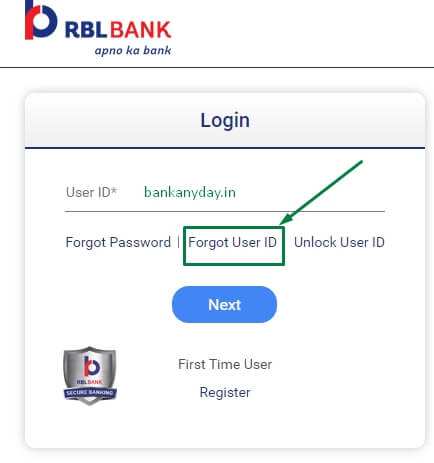 click on forgot userid option in rbl