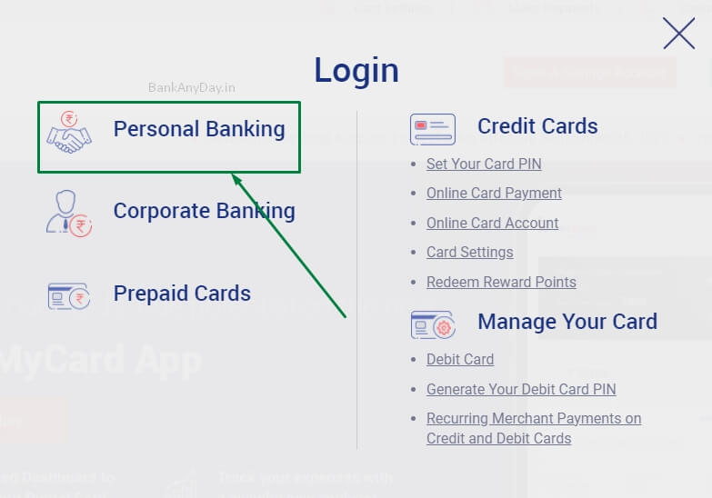 click on personal banking option in rbl