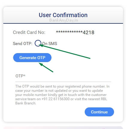 get otp on mobile to reset rbl password