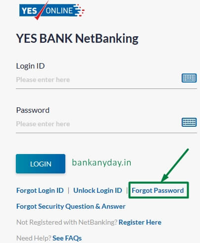 yes net banking website me forgot password pe click kare