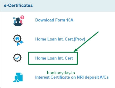 home loan int cert option pe click kare