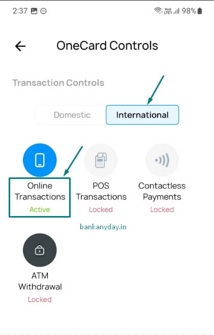onecard app me international transaction on kare